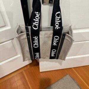 Chloe Medium Woody Linen Canvas Tote Bag